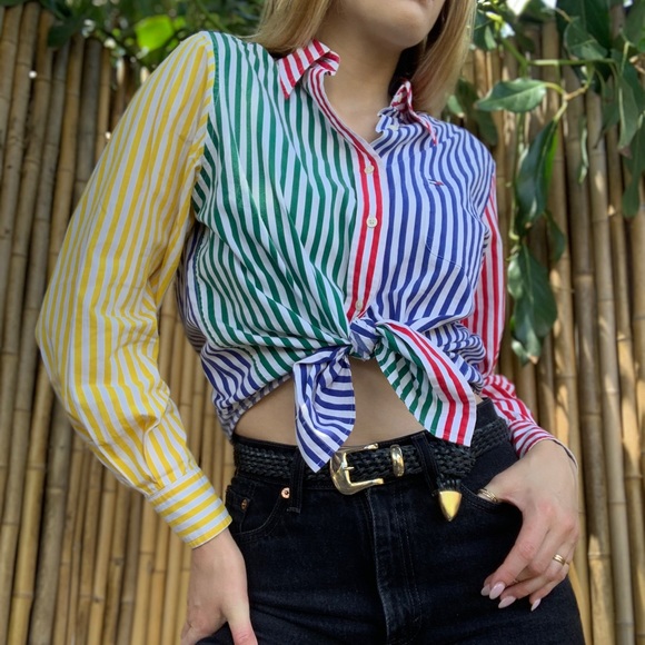Tommy Hilfiger Tops - 90s Tommy Hilfiger rainbow striped button down